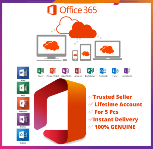 Microsoft Office 365 Pro Plus Account Lifetime | 5 Devices | 1 User | 1 Year | PC/Mac/Mobile Devices